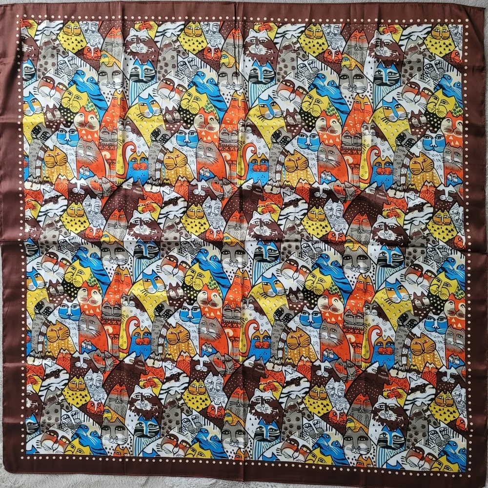 New 😼😼 Silk Cat Print Scarf, 36"x36" - Picture 2 of 6